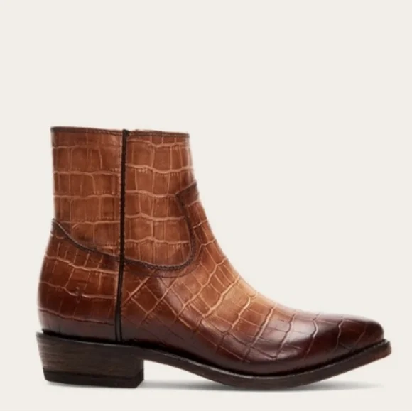 Frye Billy Croc Leather Inside Zip Ankle Booties Size 9 - Picture 2 of 14